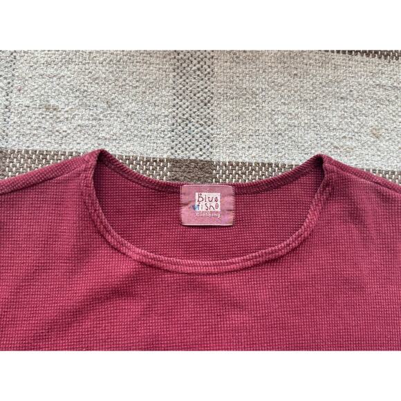Vintage Blue Fish Women’s Thermal Coffee Red Crop Shirt 2 Large 3/4 Art To Wear - Picture 4 of 14